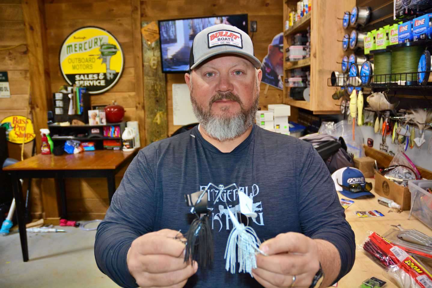 For spring and summer â and topwater fun â Gross chooses a pair of buzzbaits. âI use black on cloudy and low-light days and the white for sunny, bright days,â he said. Two different blade sizes provide options for adapting to wind and wave conditions.  
