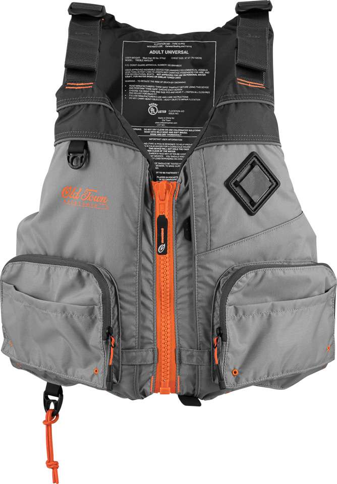 <p><strong>Old Town Treble Sportsman PFD</strong></p><p>This unique vest is designed with thin-back construction for comfortable integration with various kayak seats. Multiple utility attachments include lash tab, e-ring, and a Hypalon attachment. There are two zippered pockets for securing tackle and gear, and an envelope pocket for a GPS receiver. Two slip pockets round out the abundant storage of this versatile vest. One size fits all. $104.99. <a href=