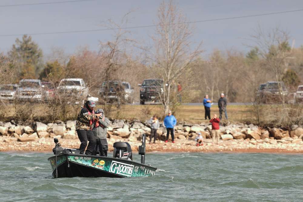 Gustafson never intended to target smallmouth, yet the conditions around the canal connecting Fort Loudon and Tellico lakes made the setup ideal. With current pushing through the canal, Gustafson found the bass holding in a mix of hard bottom and rocks in 18 to 20 feet of water. 
