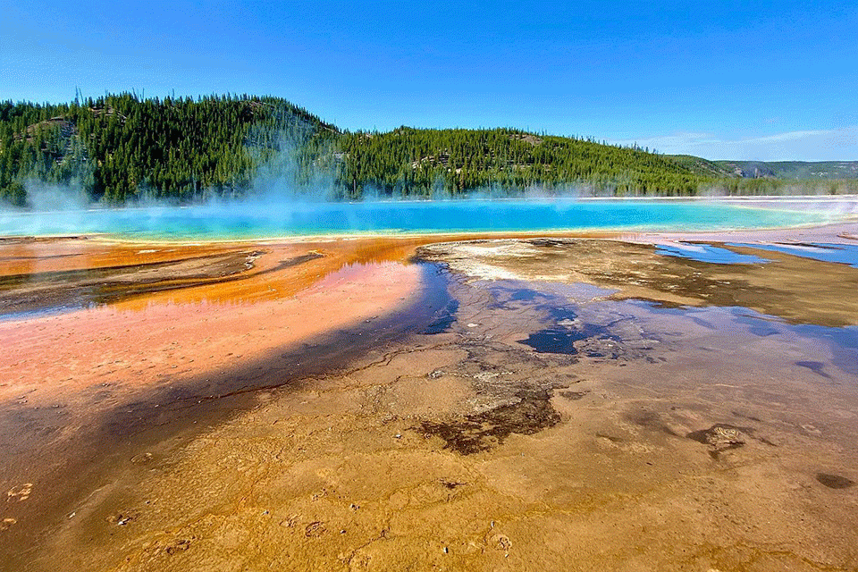 And took this shot of the Grand Prismatic Spring, among scenic views. Lee posted they went from shirt sleeves to snow in less than an hour as they traveled over the Continental Divide.