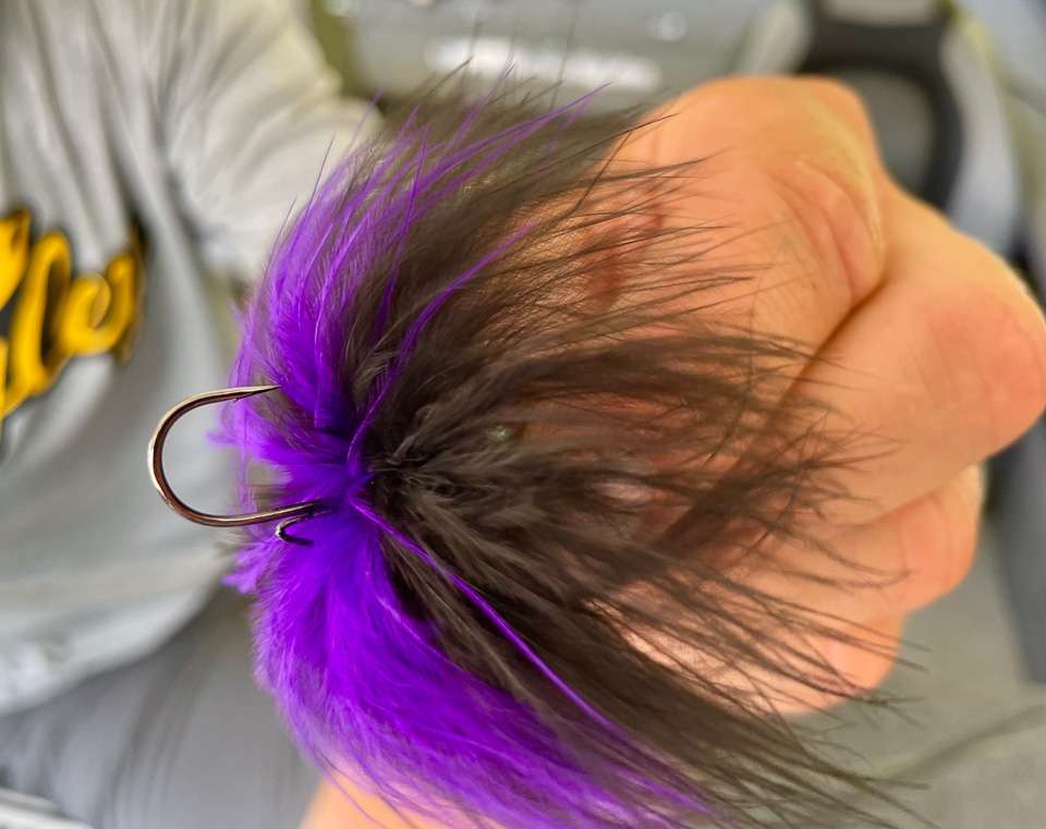 <b>5)</b> Gustafson considers the marabou jig one of the deadliest baits for northern waters. He makes his own and finds that peeling the spines off his marabou feathers yields a fluffier skirt.