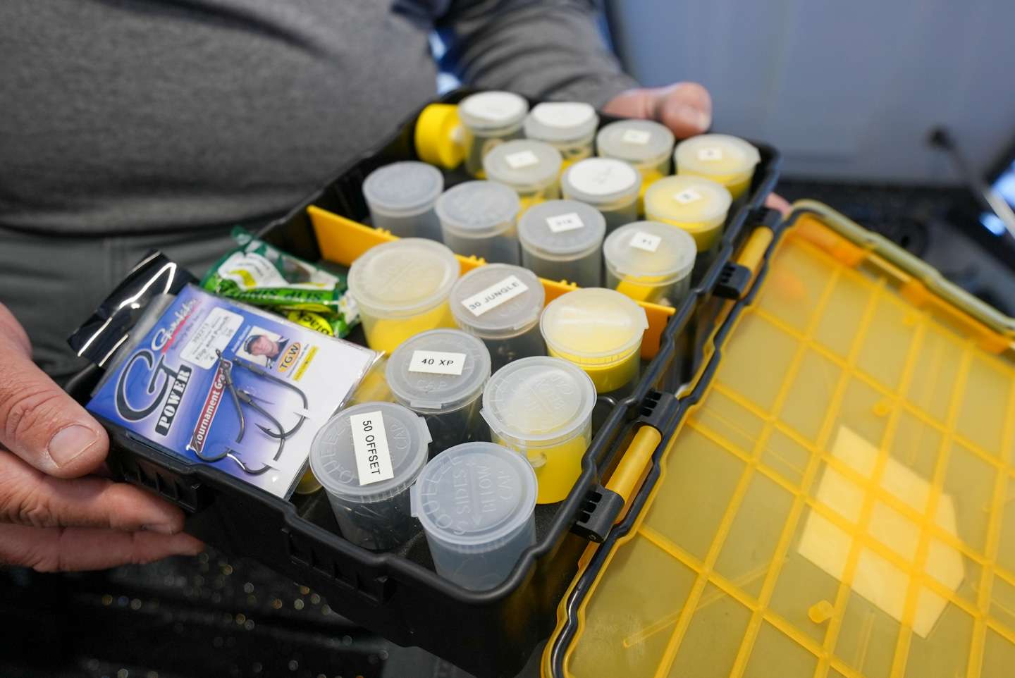The Cal Coast Fishing Battle Box Tackle Storage System is Davis' go-to for storing his terminal tackle. 