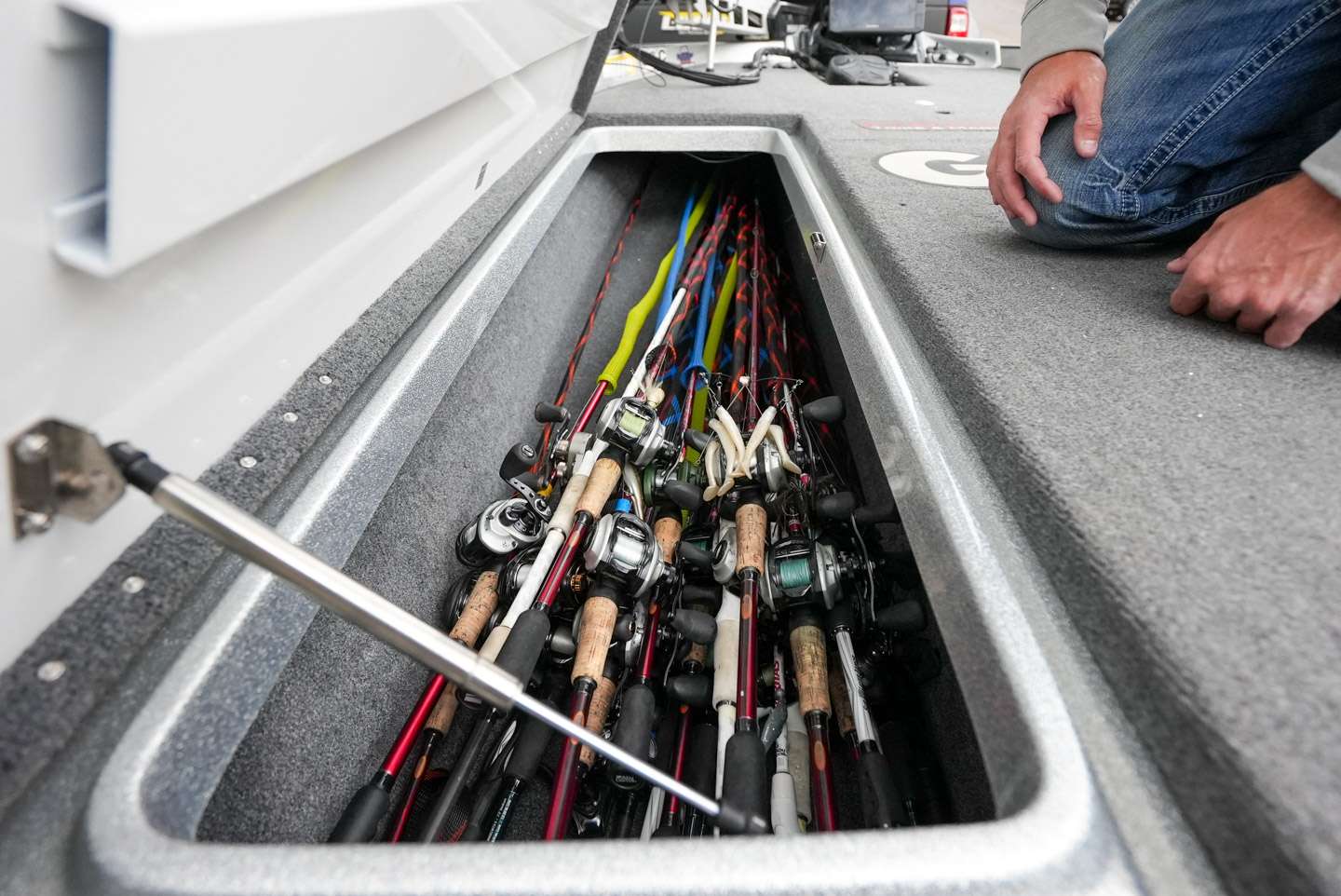 The rod locker is loaded down with Abu Garcia rods and reels. 