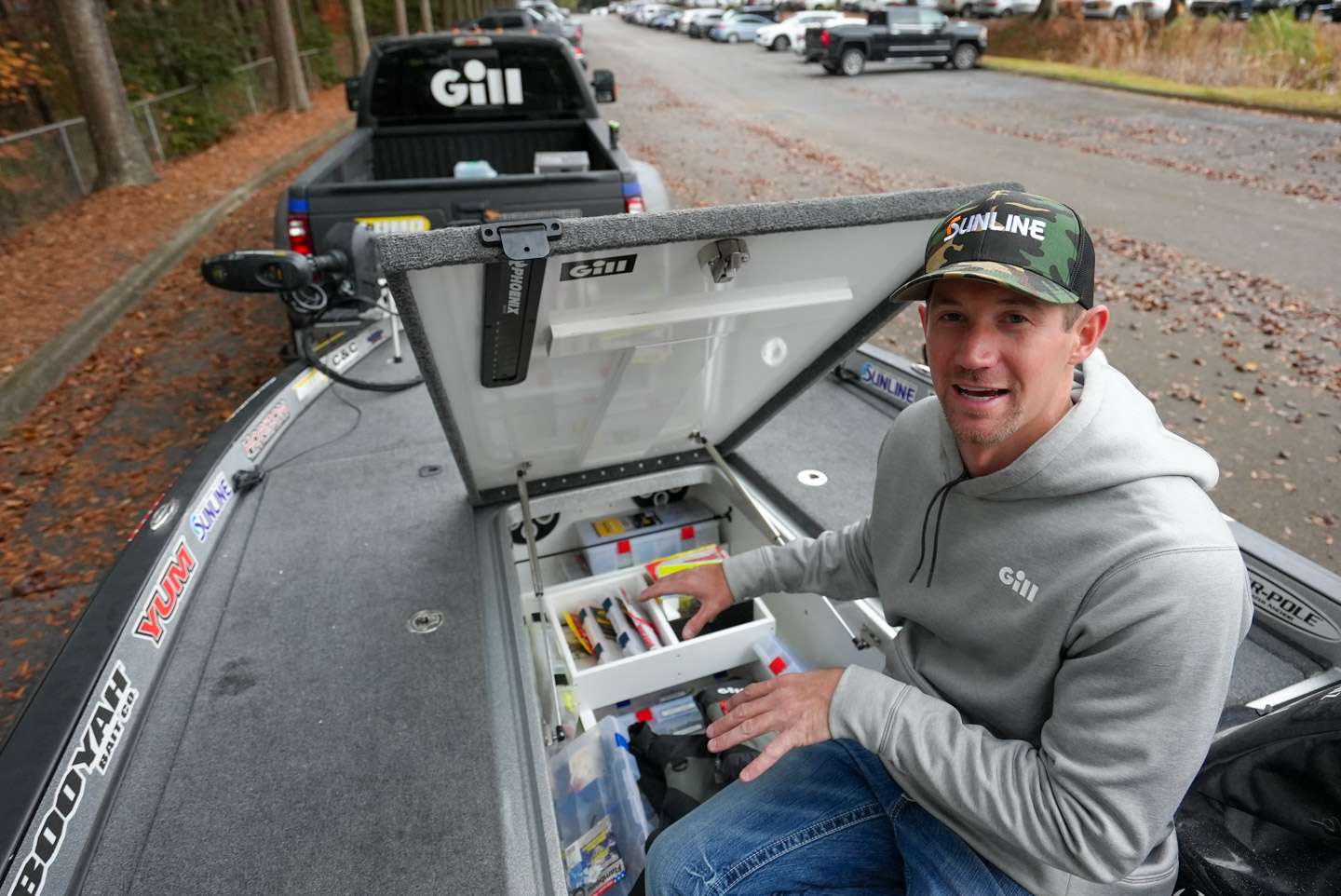 Like most tournament rigs, the center compartment of his Phoenix is home to the majority of his tackle. 
