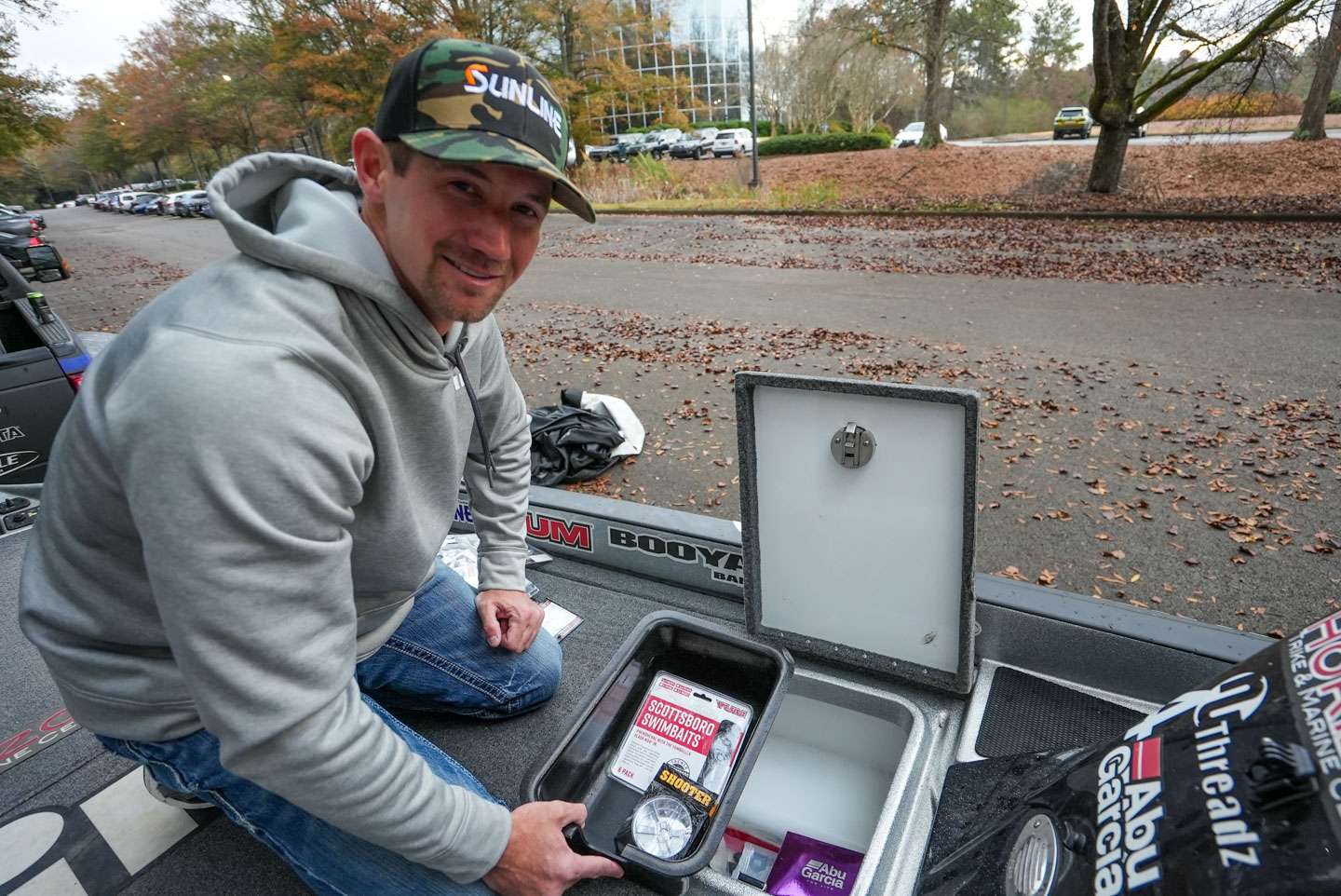 A removable tray in the day box is handy for quick access items. Palmer stores baits that he knows he will throw in the tray. 