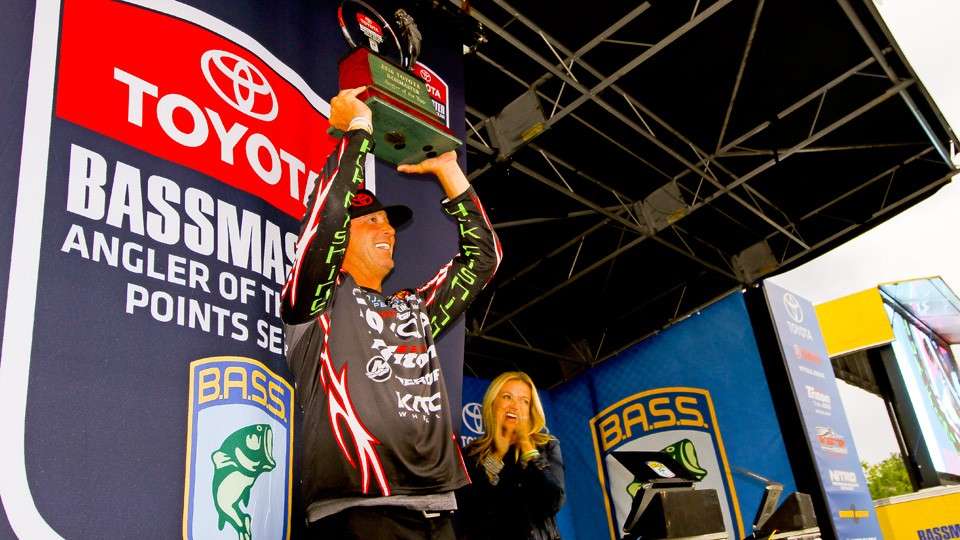 <b>2016</b><br>
Swindle became just the 11th angler to win more than one AOY. His first came 12 years ago in 2004, and he topped Jimmy Houstonâs 10 years as the longest stretch between AOY titles.