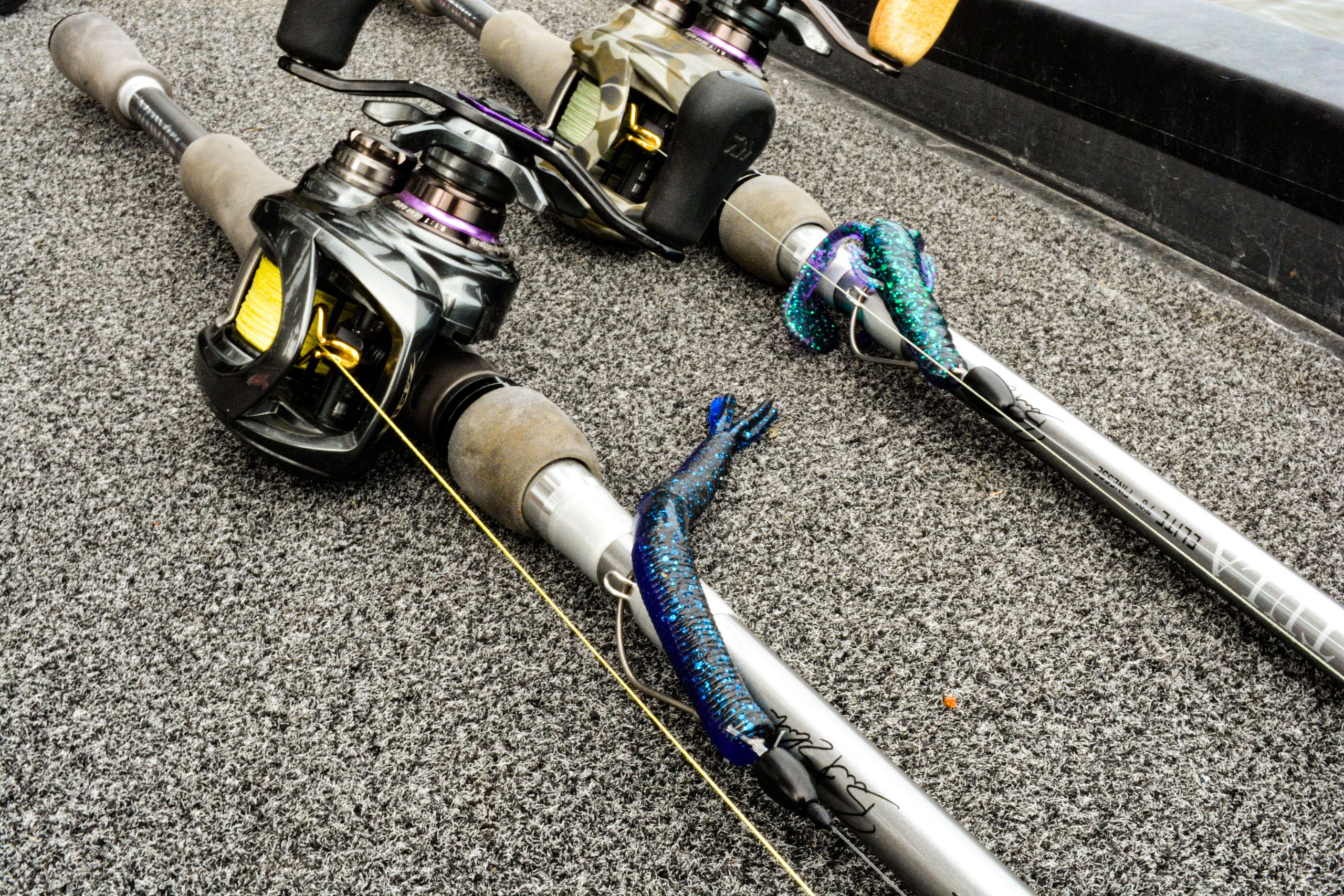 Two of Feiderâs go-to ElaZtech baitsâthe Bang StickZ and the Turbo CrawZ.