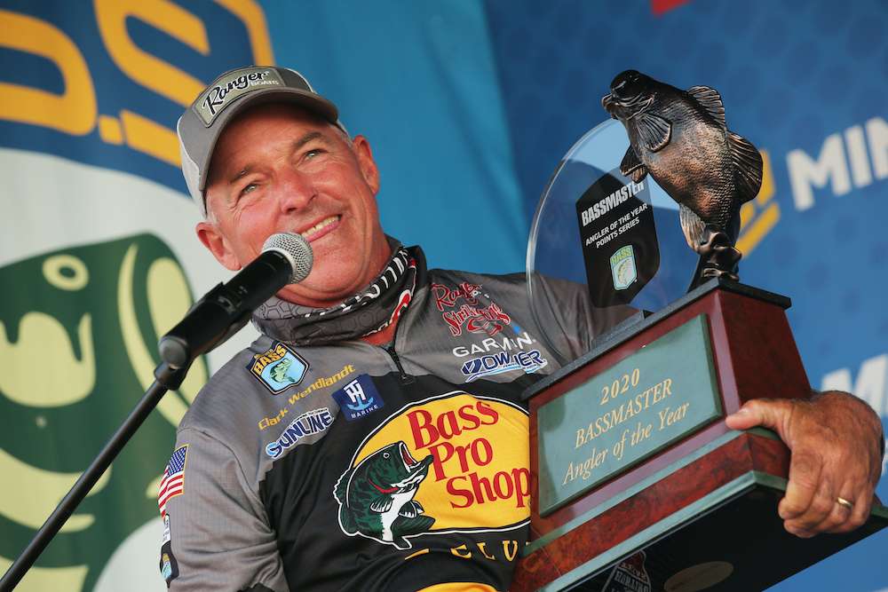 <b>2020</b><br>
Wendlandt finished the nine Elite Series events with a three-point margin to add the Bassmaster award to his three AOY crowns with FLW. The race came down to the final moments as Wendlandt had to climb over two others in the final event to regain the top spot he had held several times in the season.
