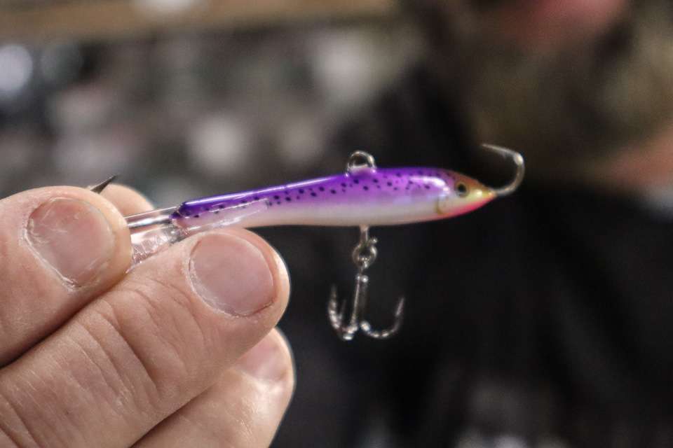 The choice is the unmistakable old timer of the lineup, the venerable Rapala Jigging Rap, designed for ice fishing but adapted long ago by bass anglers when the going gets really tough. Designed to be bottom bounced, yo-yo style off the bottom, the Jigging Rap is an ideal complement to today’s real-time side- and down-scan sonars. “You can see the bass on the screen, watch the bait fall into their strike zone, and drop it on their nose for the perfect suspended bite,” Swindle said. He also vertically jigs this lure over deep channels where the fish form schools on bottom breaks. 
