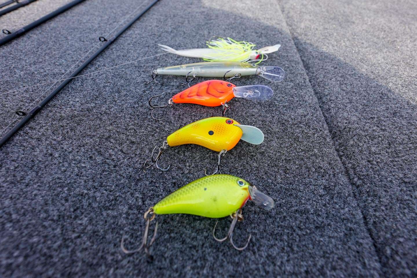 There you have it! The full lineup of Josh Stracner's five favorite prespawn reaction baits. 