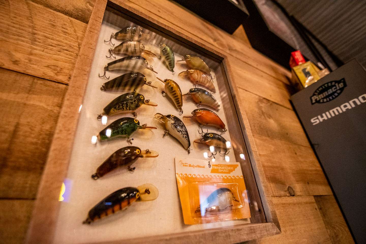More Tennessee Shads baits hang in a small case on the wall. “I’m starting to run out of room for all my baits,” Auten said. “I needed some place to display them, so I put that case together.”