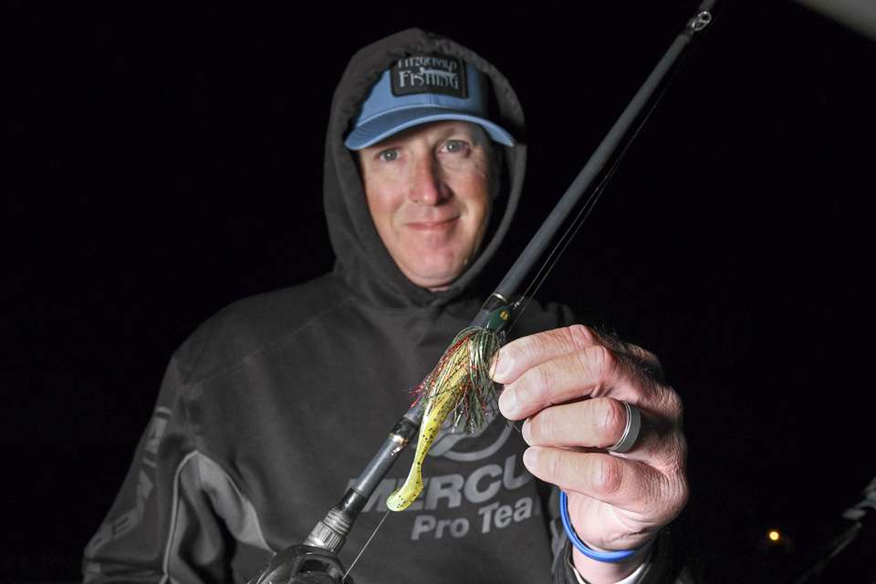 Schmitt used his signature Hyabusa Lil’ Schmitty Finesse Swim Jig, pairing the 1/2-ounce bait with a Missile Baits Shockwave, for heavy cover fishing.  