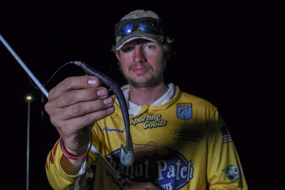 One of Drummond’s key baits was a Zoom Magnum Ultravibe Speedworm (chartreuse tail) on 65-pound Power Pro braided line.
