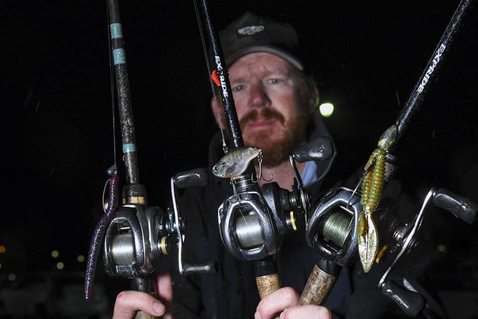 <b>Tom Frink (3rd; 47-8) </b><br> Tom Frink shows some of his top lures from the Kissimmee Chain. 