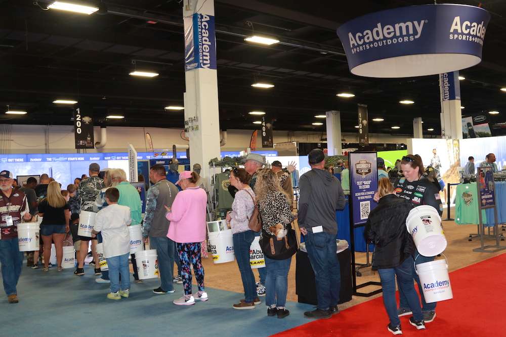 Lines forming at the Academy Sports + Outdoors booth.