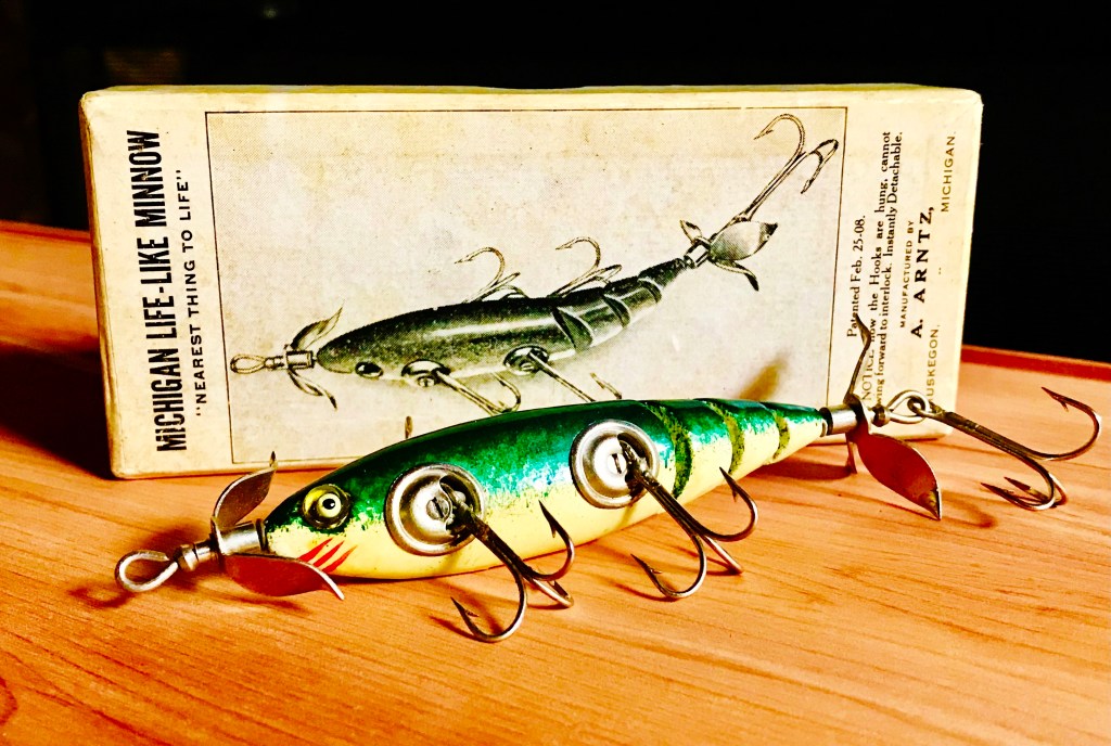 Vintage Heddon Torpedo Wood Fishing Lure Painted Eyes Black and
